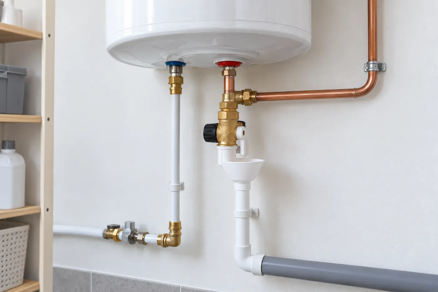 Chauffe-eau électrique avec un groupe de sécurité neuf et ses raccords cuivre